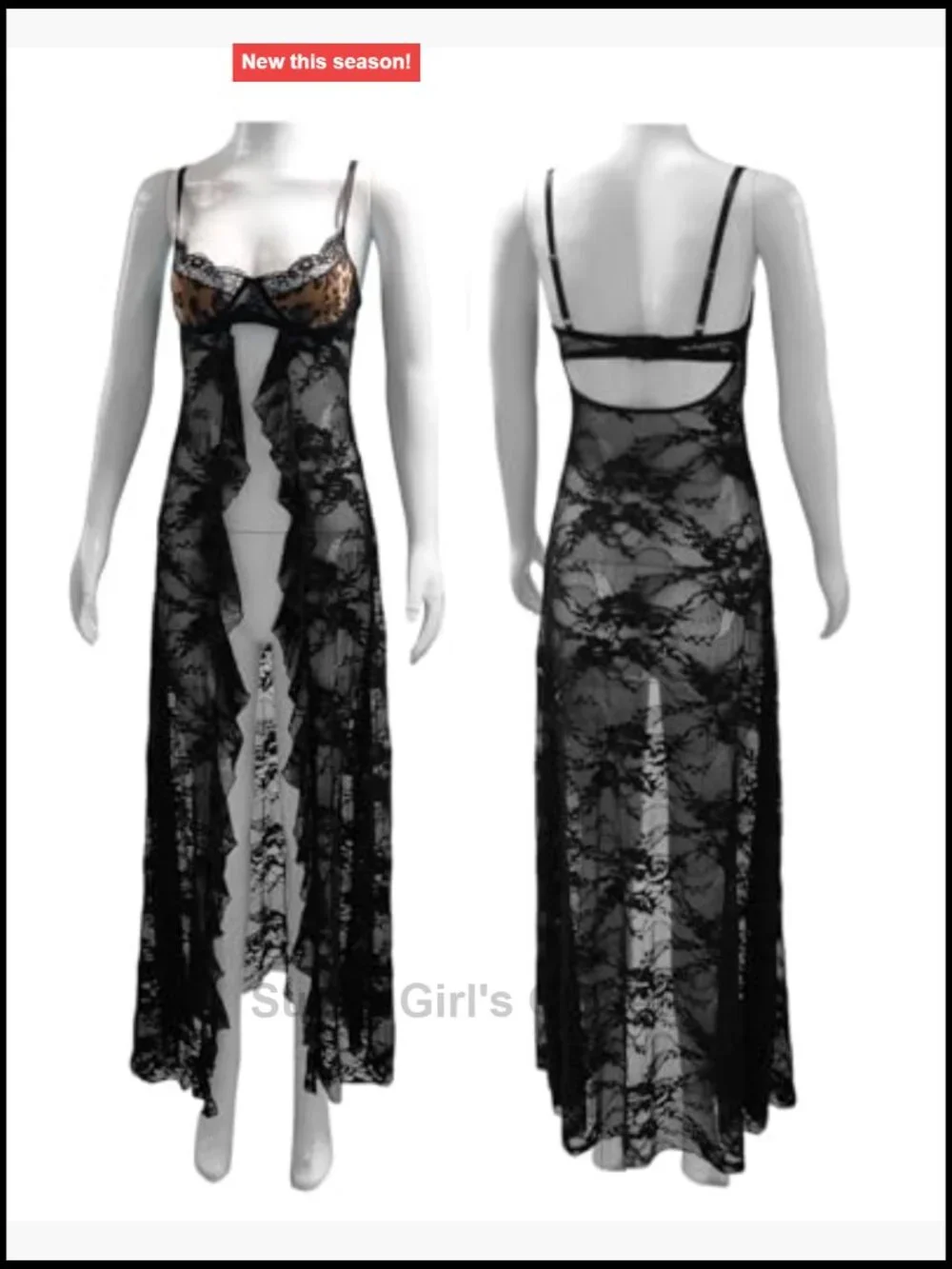 Leopard Spaghetti Strap Mesh Lace Long Tank Top Backless Maxi Cami